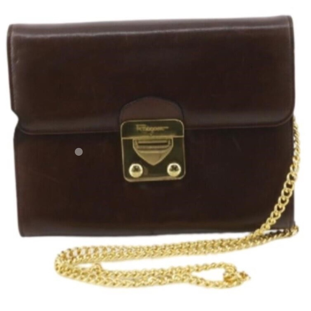 Ferragamo Brown Leather Chain Shoulder Bag